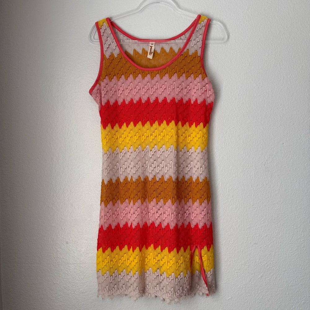 Shoreline Multicolor Crochet Dress XL zig zag Festival Beach Hippie Coachella